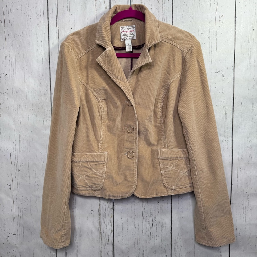 Aeropostale Corduroy Blazer Camel Fitted 2000s Mallcore XL Preppy Academia
